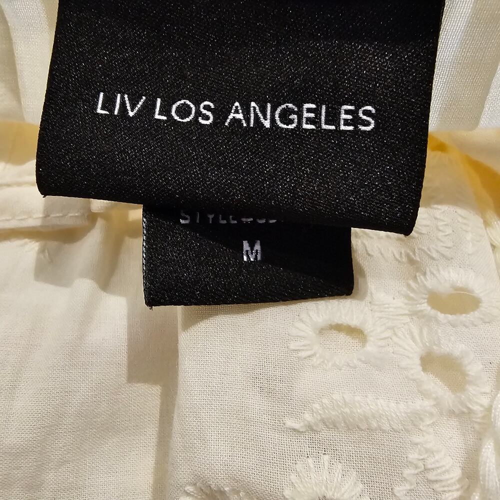 LIV Los Angeles M Boho Eyelet Peasant Top Cottagecore Western Coastal Twee Folk - Picture 8 of 10